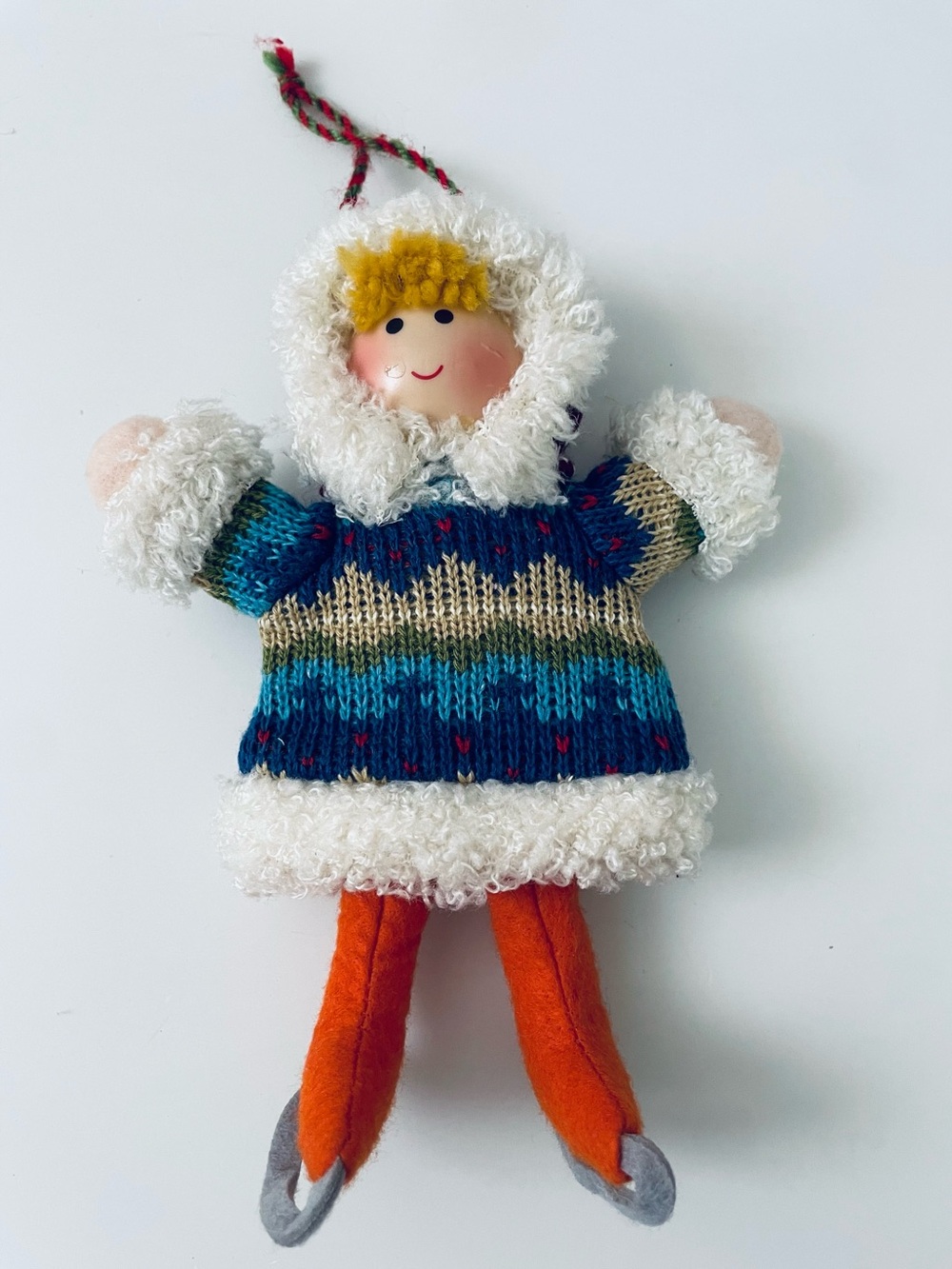 Plush Winter Doll ornament in Blue and Orange